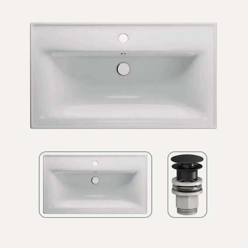 Изображение товара Раковина для ванной комнаты AM.PM, с донным клапаном черный, 80 см, мебельная, встроенная, черный