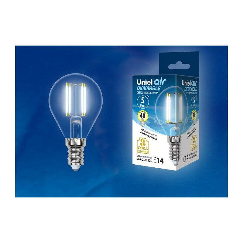 Лампы светодиодные Uniel LED-G45-5W/NW/E14/CL/DIM GLA01TR картон цена за 1 шт