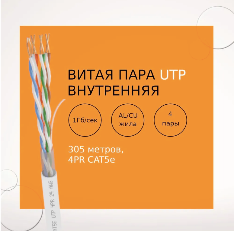 Кабель омедненный NetLink NL-CCA UTP 4PR 24 AWG CAT5е 305м внутренний