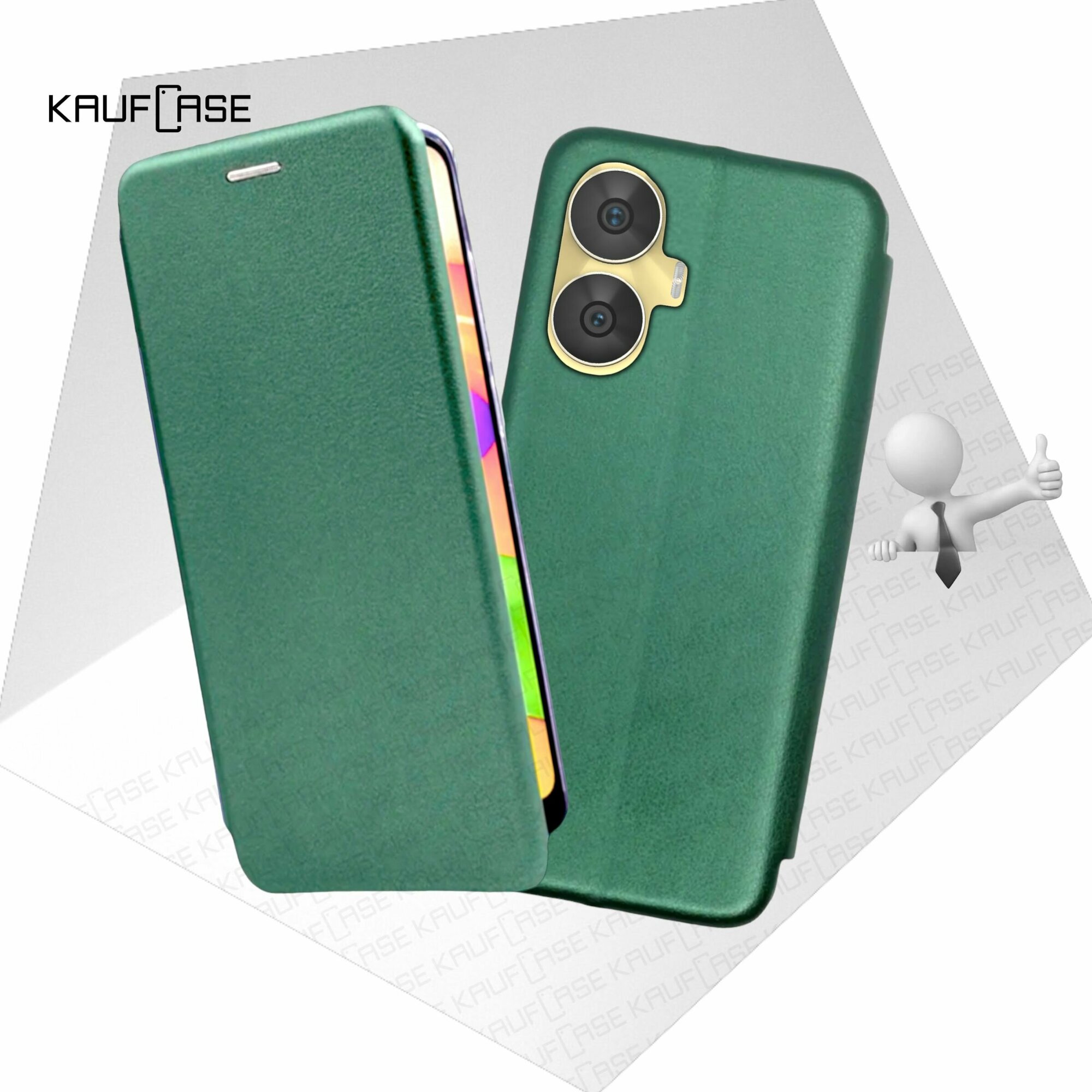 Чехол книжка KaufCase для телефона Realme C55 (RMX3710) (6.72"), темно-зеленый. Трансфомер