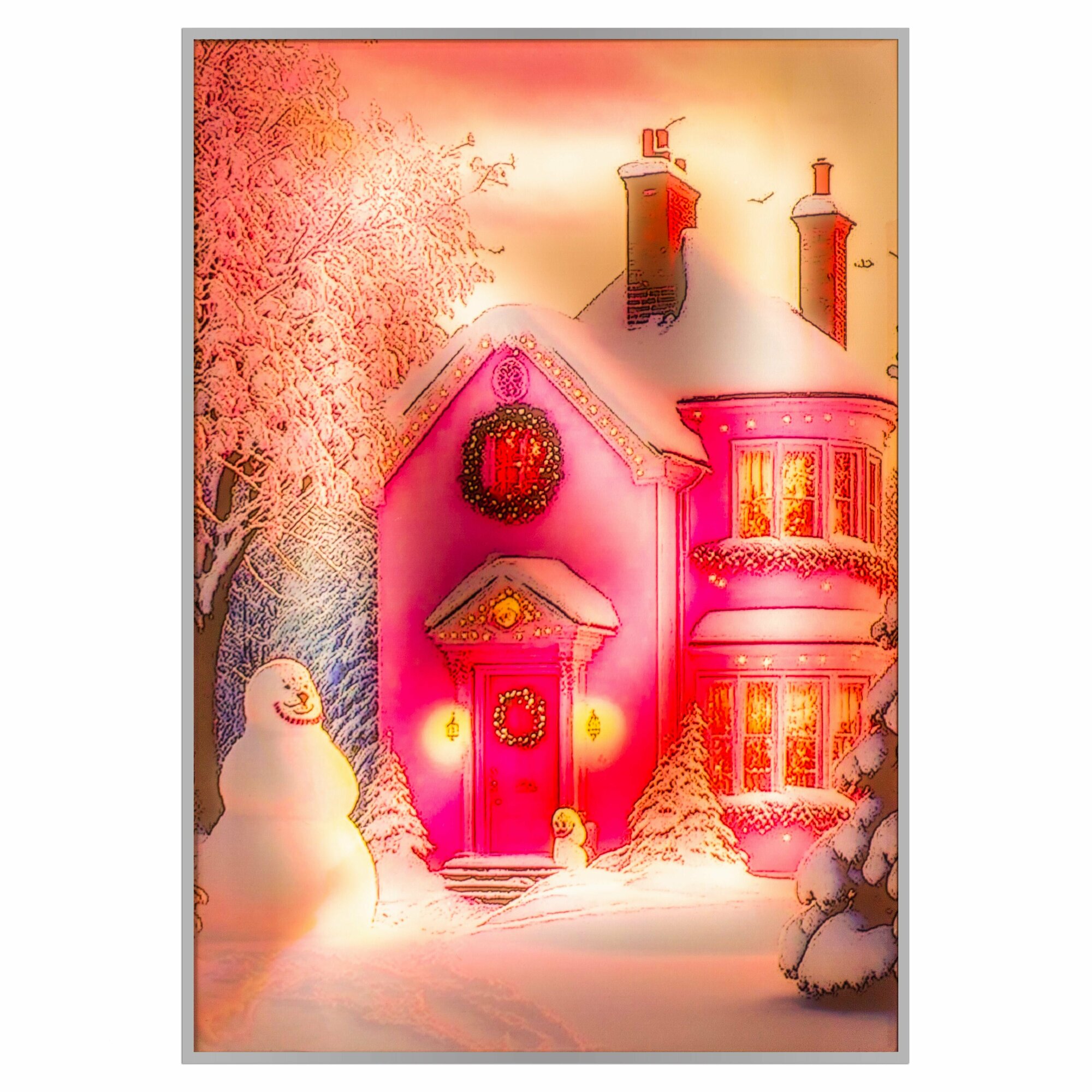 Картина-ночник / Светильник праздничный новогодний USB - Снеговик - фотография № 3