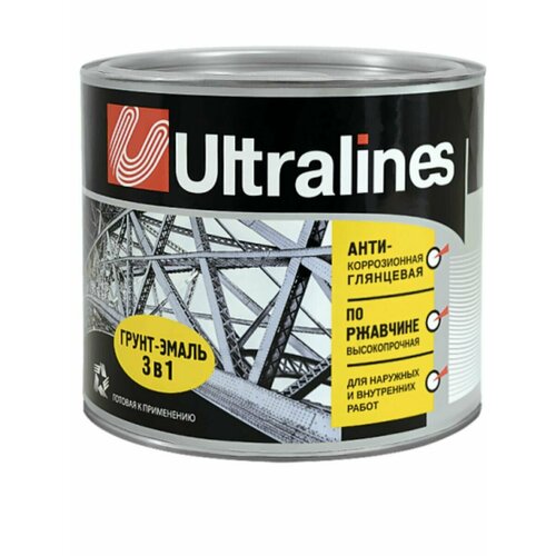 Эмаль-грунт по ржавчине 3в1 желтая 0,8кг радуга Ultra Lines