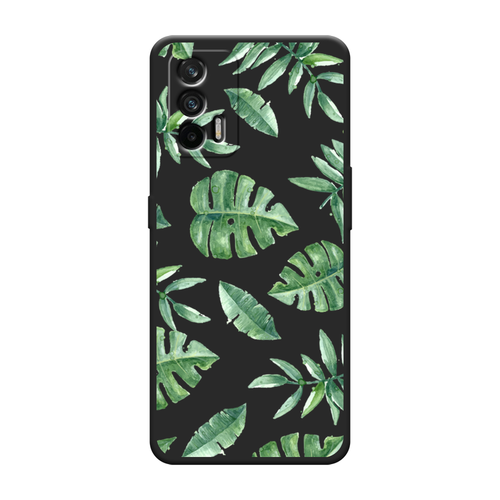 Матовый силиконовый чехол на Realme GT / Реалми GT Нарисованные пальмовые листья, черный силиконовый чехол нарисованные пальмовые листья на realme 8 реалми 8