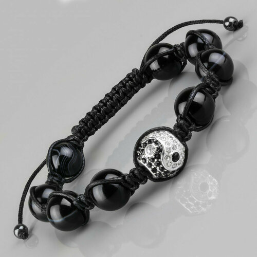 фото Браслет everiot, агат, оникс, размер 16 см, диаметр 12 см, черный