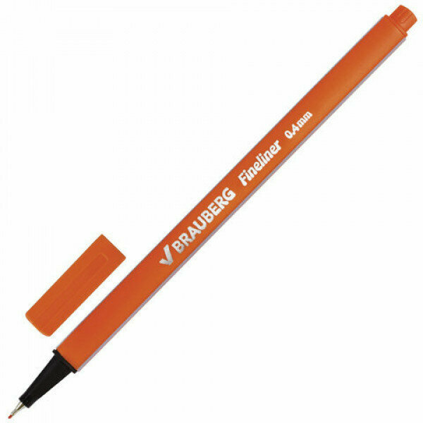 Ручка капиллярная BRAUBERG "Aero", оранжевая, трехгранная, металлический наконечник, линия письма 0,4 мм, 142249