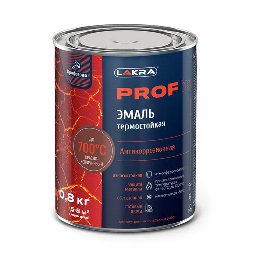 Эмаль Лакра PROF IT термостойкая антикоррозионная до 700С красно-коричневый 0,8кг
