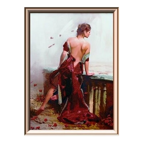Набор для вышивания бисером на ткани Девушка в красном, 45х60 см, 55000, Astrea