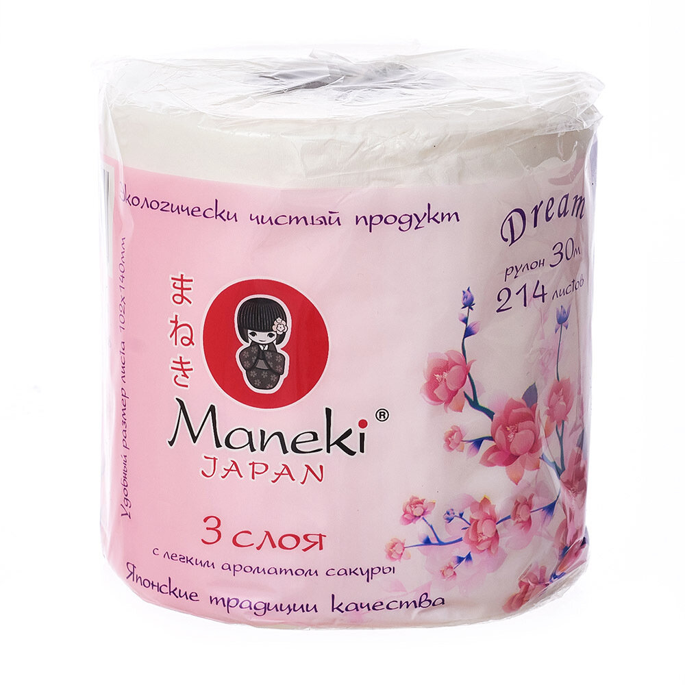 Maneki Туалетная бумага Dream с легким ароматом сакуры 3 слоя 1 рул