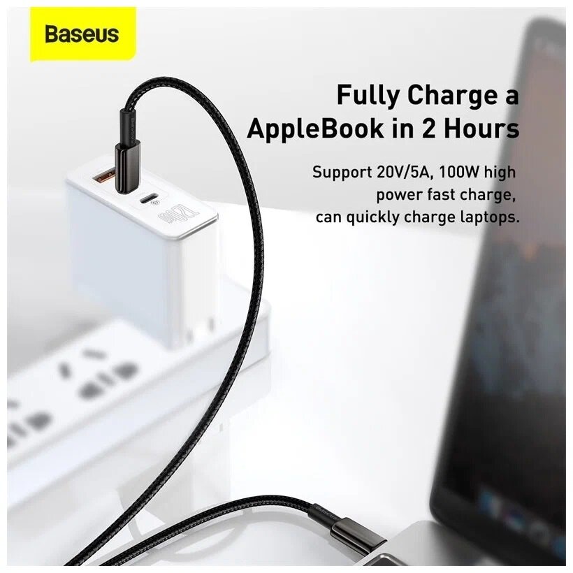 Кабель BASEUS Tungsten Gold Fast Charging Type-C to Type-C 100W 2m Black (CATWJ-A01) — фото 9