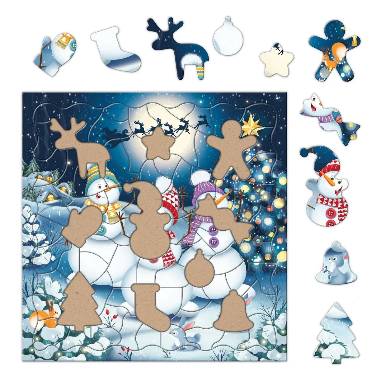 Пазл фигурный Танцующие снеговики. 80 деталей + дополненная реальность Геодом - фото №13
