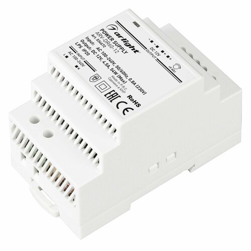 Блок питания ARV-DR60-12 (12V, 4,5A, 54W) (Arlight, IP20 DIN-рейка)