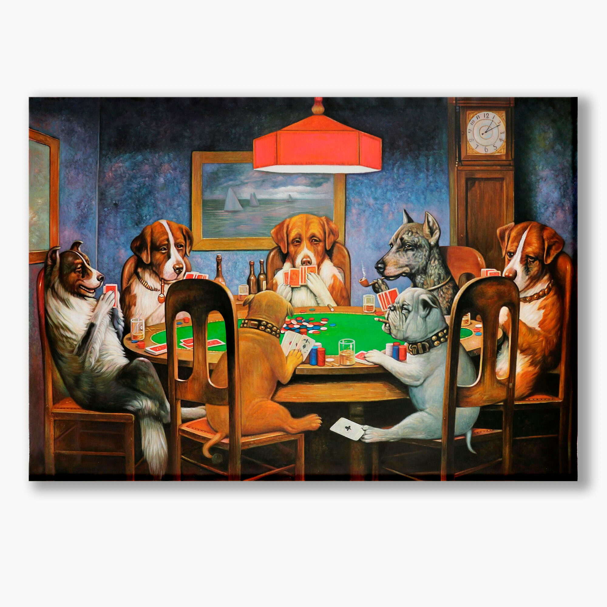 Картина для интерьера на холсте "Собаки играют в покер" Кассий Марсел Кулидж 80х114, холст без подрамника
