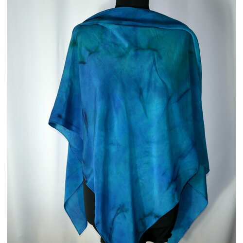 Платок ,135х135 см, синий, зеленый шёлковый платок 2