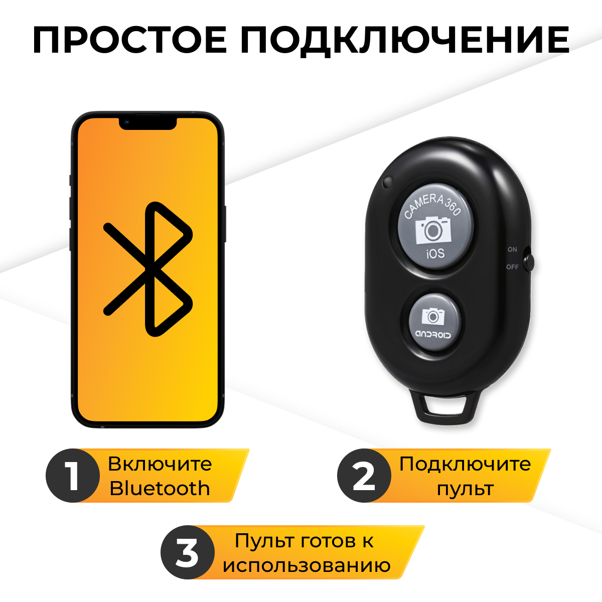 Универсальный пульт Bluetooth для селфи / Беспроводная кнопка для управления камерой телефона / Пульт-брелок для дистанционной съемки / Черный