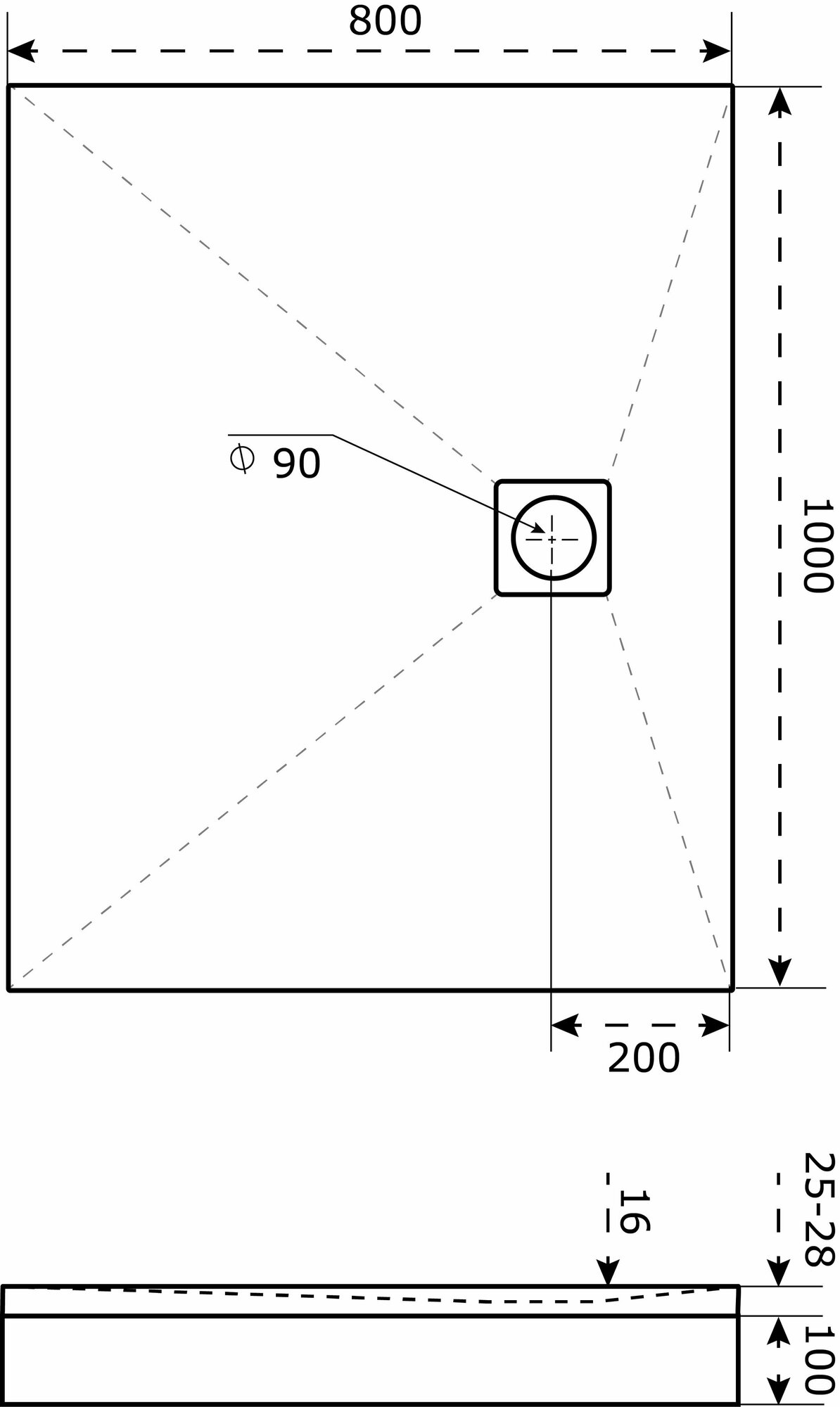 Поддон литьевой Essentia 2 Белый 1000x800 (слив по ЦДС)