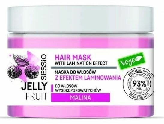 Маска ламинирующая для высокопористых волос с малиной Sessio Jelly Fruit Chantal 250г - фото №2