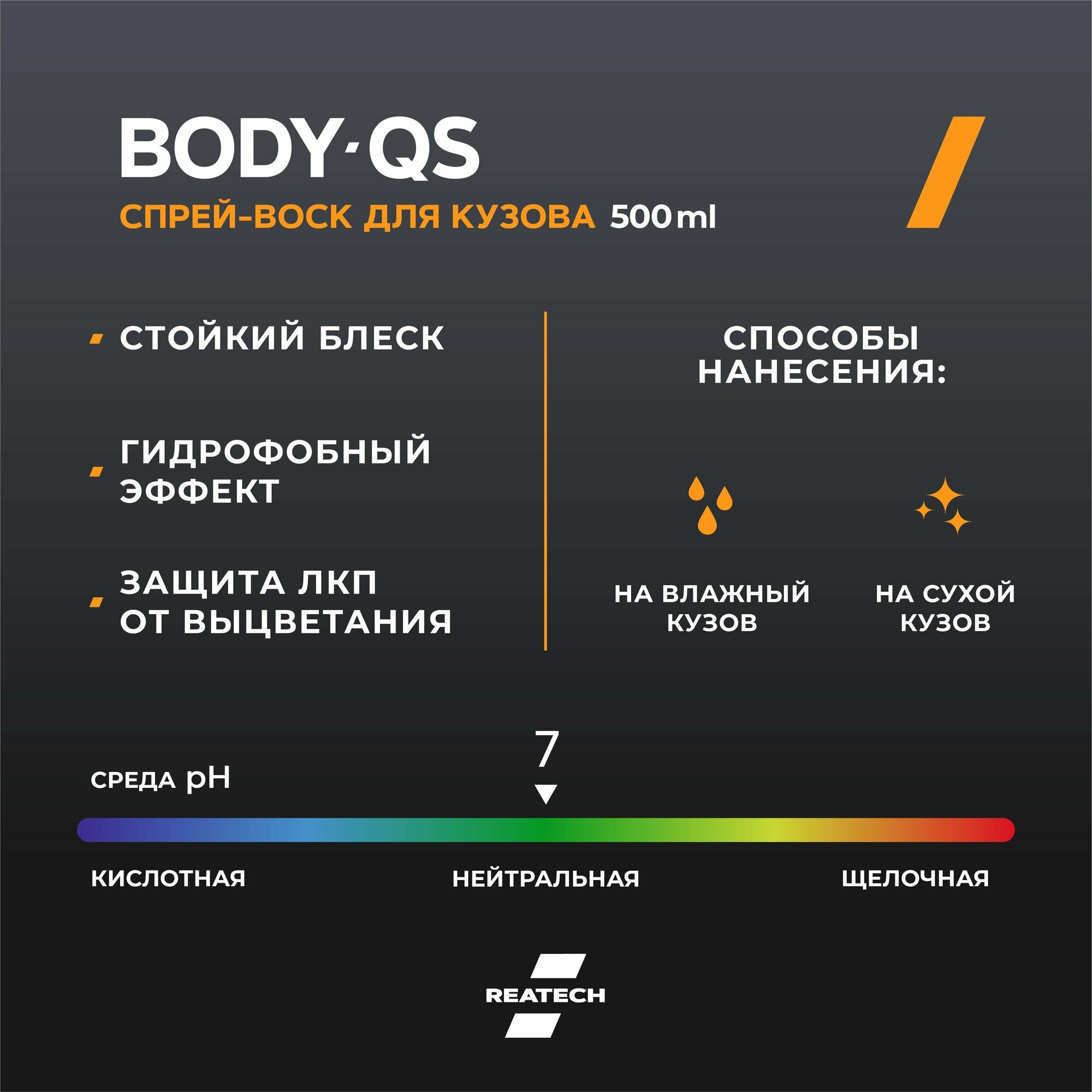 Быстрый блеск и уход за кузовом квик-детейлер REATECH BODY-QS Orange 500мл