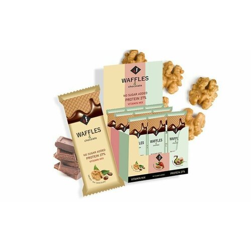 фото Протеиновые вафли beauty fit без сахара с грецким орехом и шоколадом, шоу-бокс 21 шт. beauty.fit