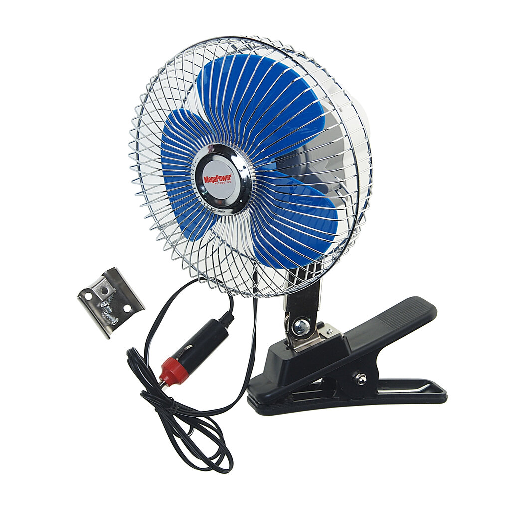 Вентилятор в салон 12V 6" на прищепке (с решеткой металл) 16см MEGAPOWER