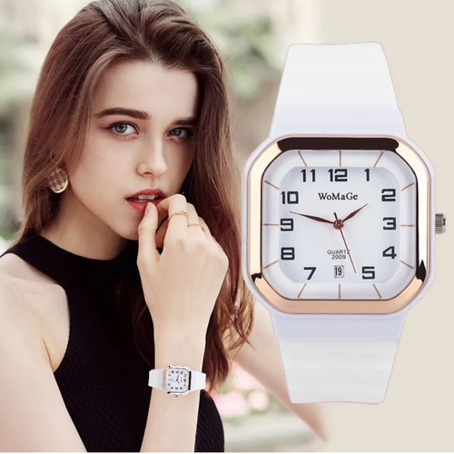 Наручные часы WMG женские кварцевые с силиконовым ремешком, белый