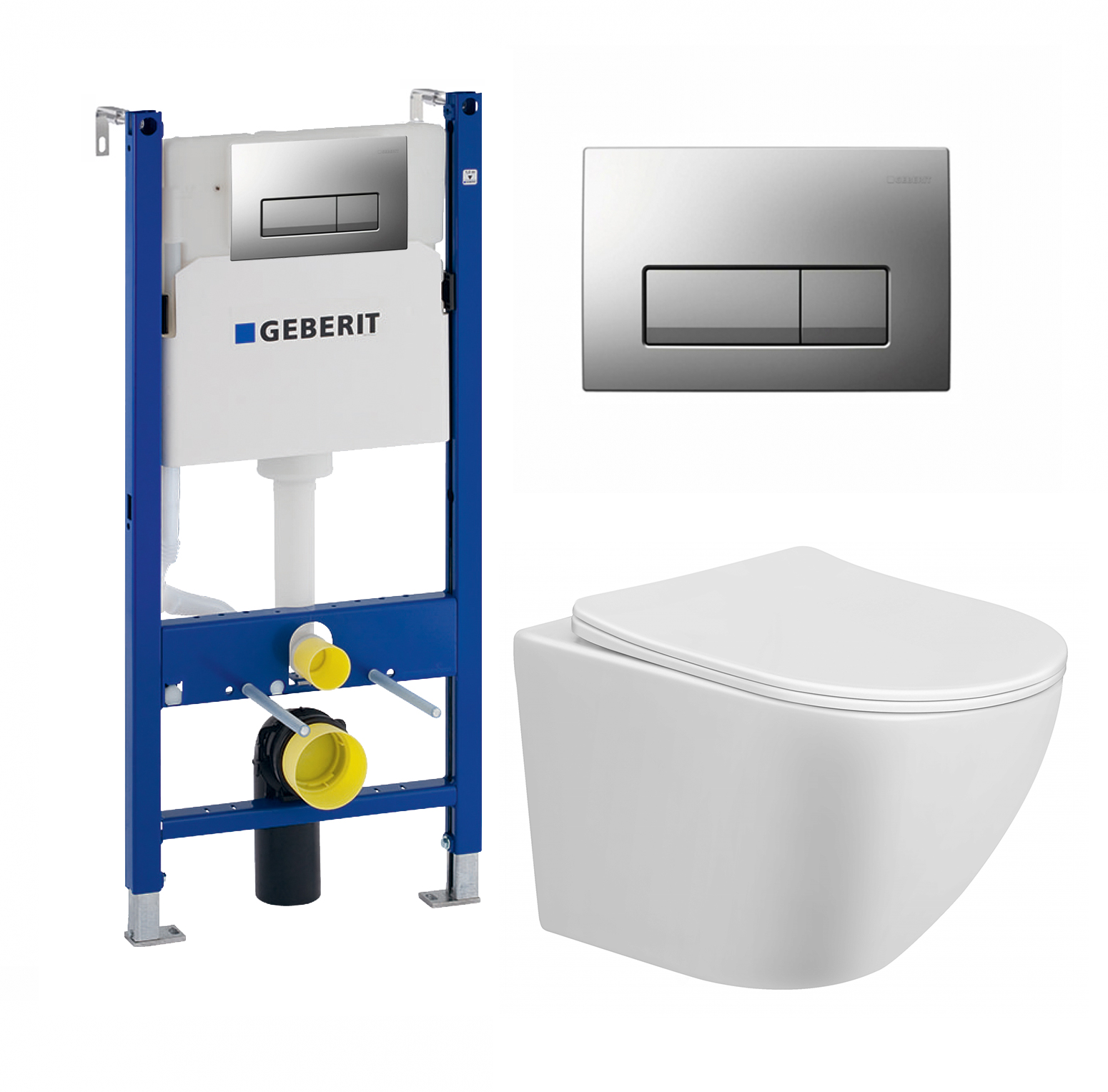 фото Комплект 3 в 1 инсталляция Geberit Duofix UP100 + Унитаз подвесной Taliente Amato + кнопка хром матовый