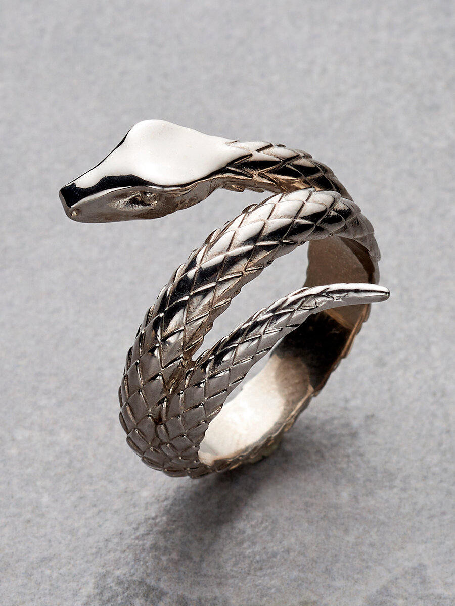 Кольцо обручальное Кольцо серебряное змейка обручальное широкое серебро змея, серебро, 925 проба, родирование