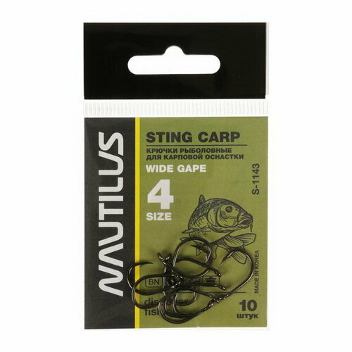 фото Крючок sting carp wide gape s-1143, цвет bn, № 4, 10 шт. nautilus