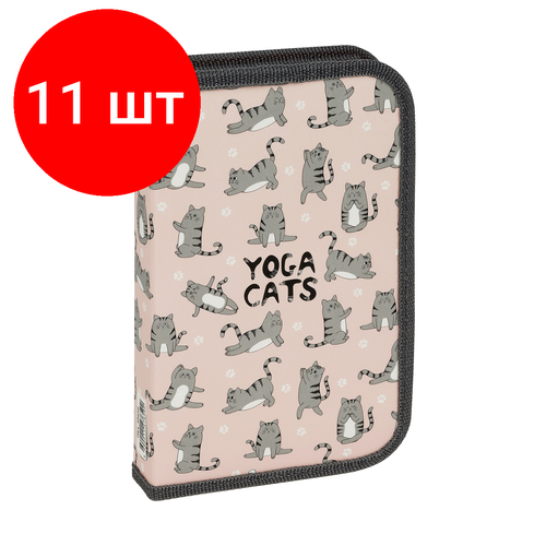 Комплект 11 шт, Пенал 1 отделение, 190*115 ArtSpace Yoga Cats, ламинированный картон, софт-тач