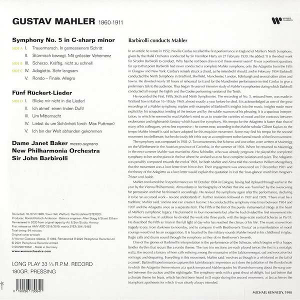 Mahler MahlerSir John Barbirolli - : Symphony No. 5 Ruckert Lieder (2 Lp, 180 Gr) Warner Classics - фото №2
