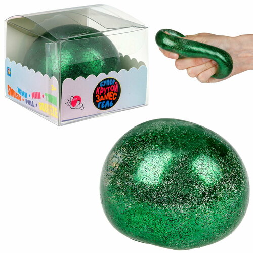 фото Игрушка-антистресс 1toy крутой замес супергель зелёный шар блестки, 6см 1 toy