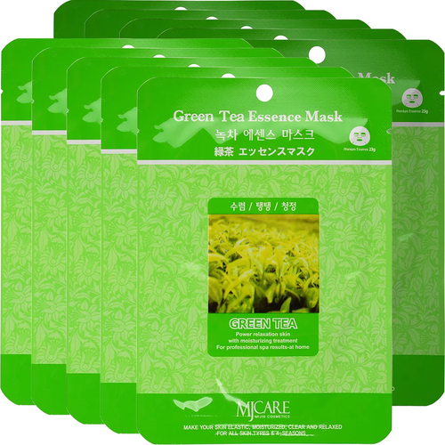Маска для лица тканевая с зеленым чаем Mijin Green Tea Essence Mask, 23 г - 10 шт