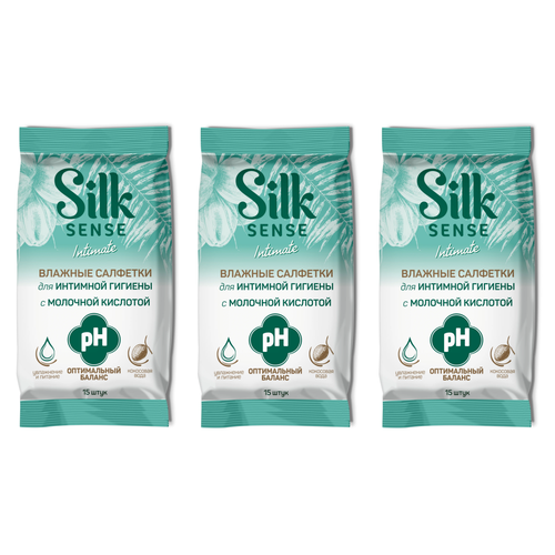 Влажные салфетки Silk Sense, для интимной гигиены, кокосовая вода, 15 шт, 3 уп