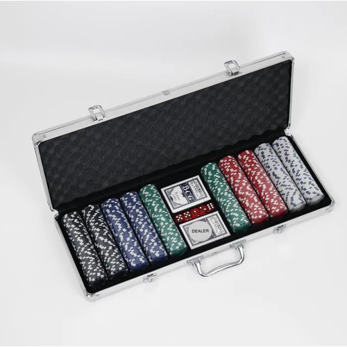 покер в металлическом кейсе карты 2 колоды фишки 300 шт 5 кубиков 20 5 х 38 см Покерный набор в металлическом кейсе (карты 2 колоды, фишки 500 шт, 5 кубиков)