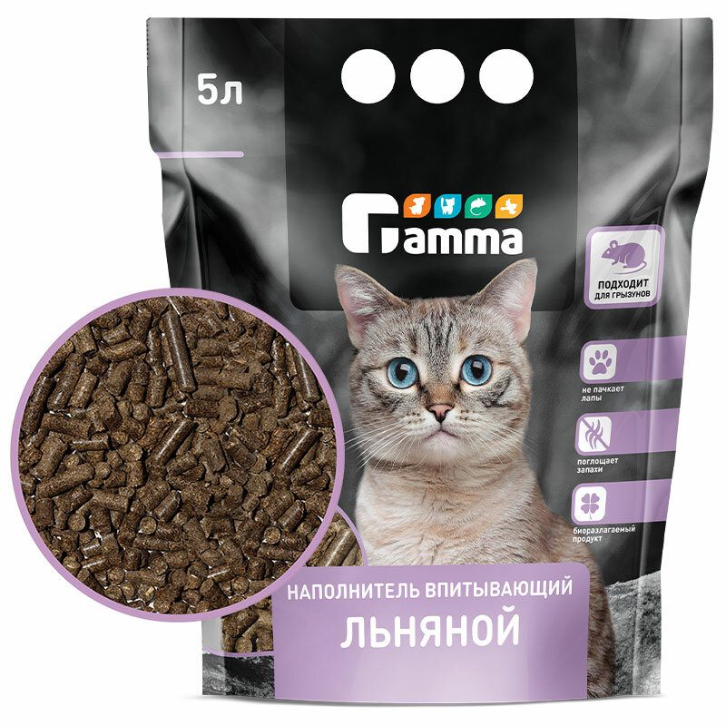 Наполнитель для кошек Gamma, впитывающий, льняной, 5 л - фотография № 1