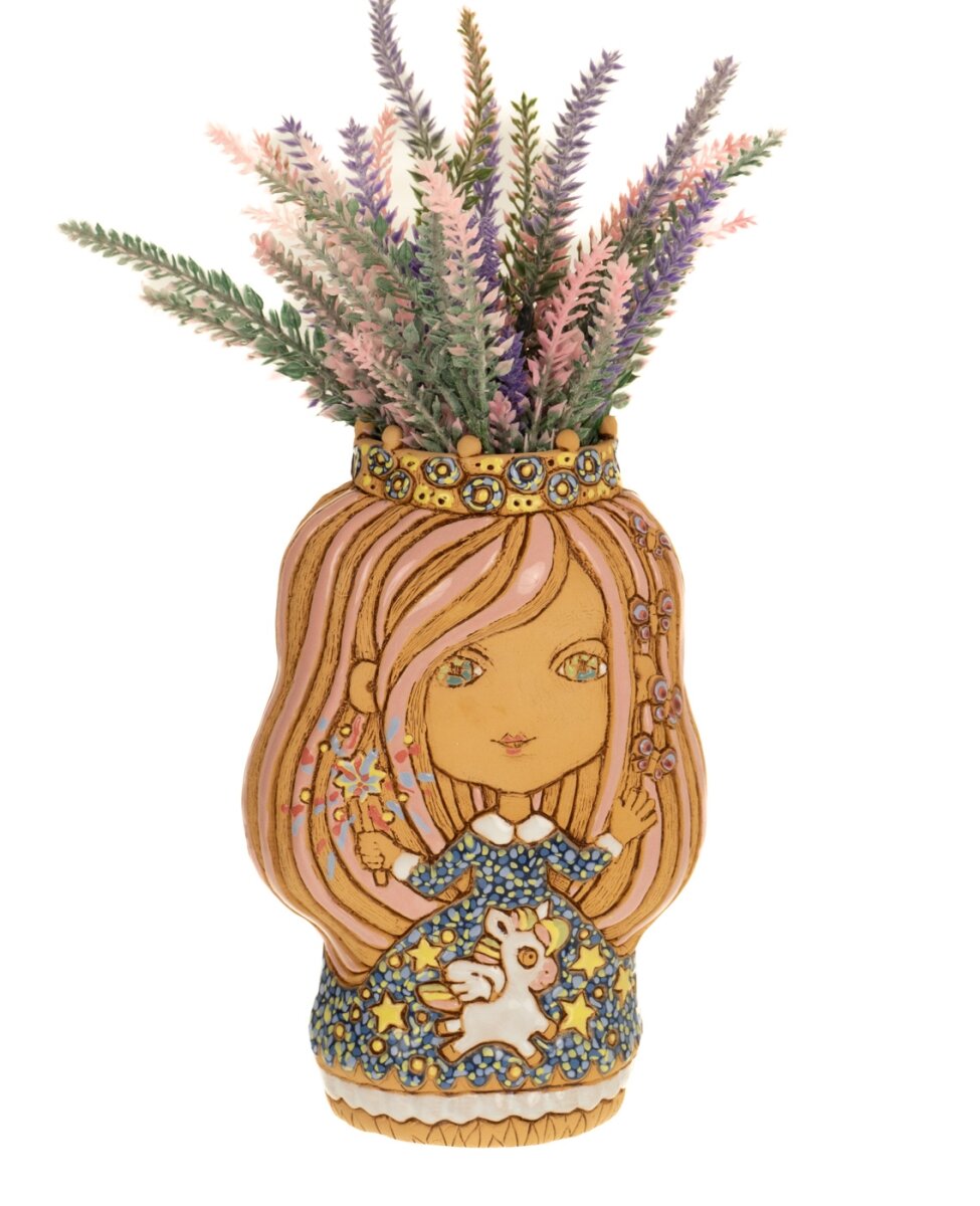 Маленькая вазочка девочка фея с единорогом светлая