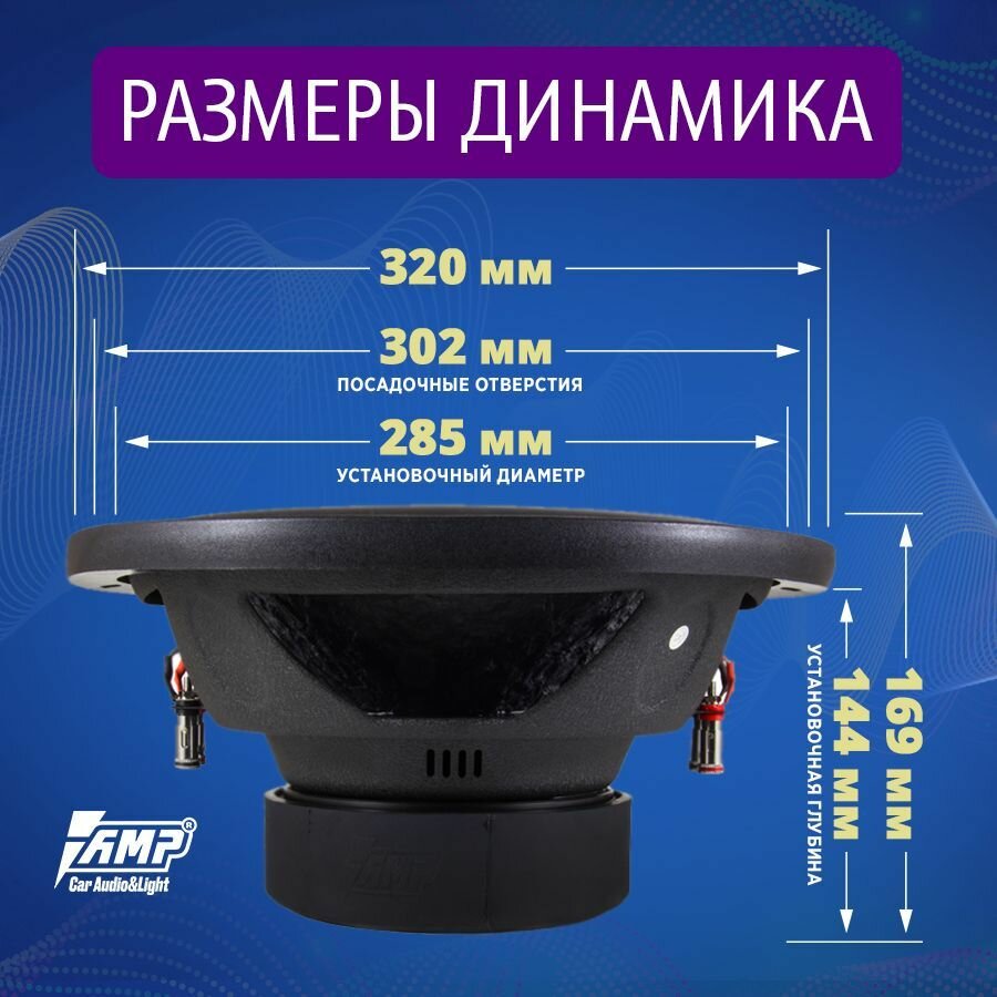 Сабвуферный динамик AMP MASS 500, 12", катушка 3", 500/1000 Вт — фото 1