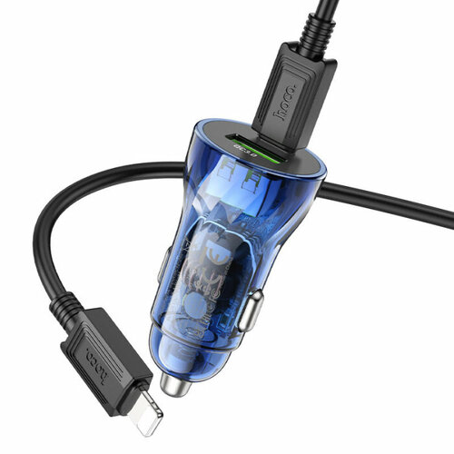 Автомобильное зарядное устройство HOCO Z47A Transparent discovery edition Type-C to Lightning Blue