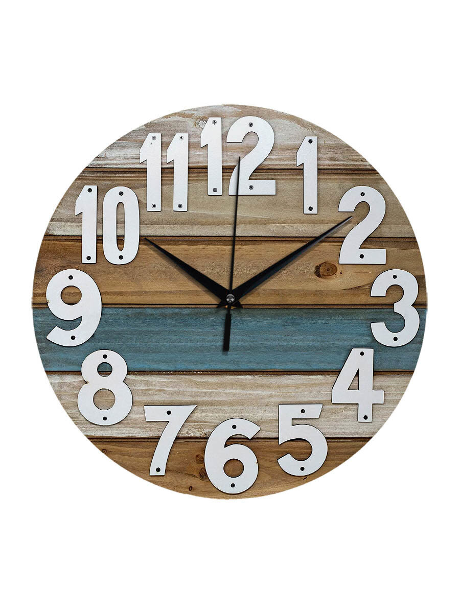 Часы настенные деревянные IDEAL "Прибитые цифры", 30 см, бесшумные (черный с коричневым)