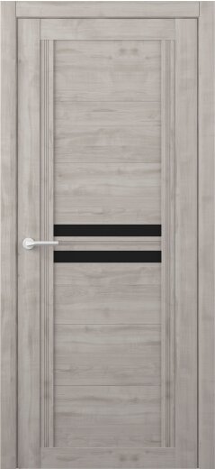 Межкомнатная дверь (комплект) Albero Каролина покрытие Soft Touch / ПО Soft Графит Черное Стекло 70х200