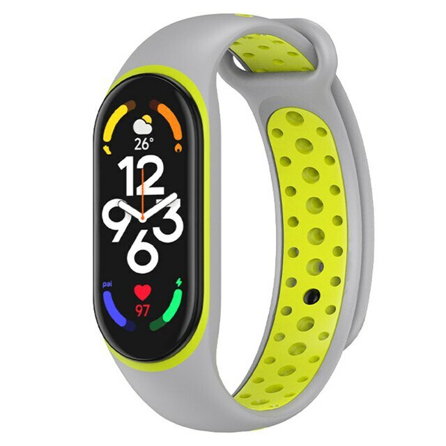 Ремешок силиконовый перфорированный Sport NK для Xiaomi Mi Band 5/6/7 250мм на кнопке серый+оранжевый (9)