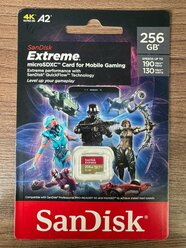 Карта памяти SanDisk Extreme microSDXC 256 ГБ for Mobile Gaming Class 10, V30, A2, UHS Class 3, R/W 190/130 МБ/с