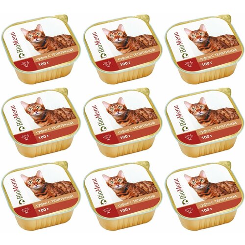 BioMenu Консервы для кошек кошек суфле с Телятиной, 100 г, 9 шт