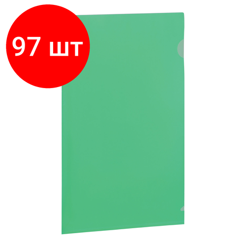 Комплект 97 шт, Папка-уголок BRAUBERG, зеленая, 0.10 мм, 223965