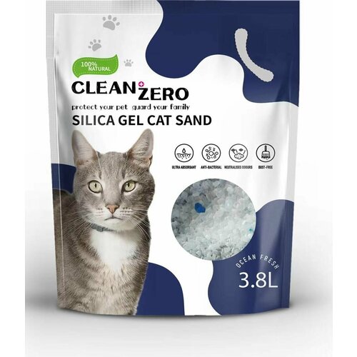 Наполнитель для кошачьего туалета силикагелевый ультра впитывающий премиум с ароматом Свежесть океана CLEAN+ZERO