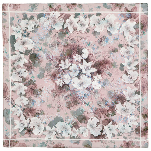 фото Платок павловопосадская платочная мануфактура,89х89 см, белый, пыльная роза