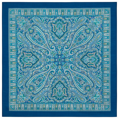 фото Платок павловопосадская платочная мануфактура,89х89 см, синий, бежевый
