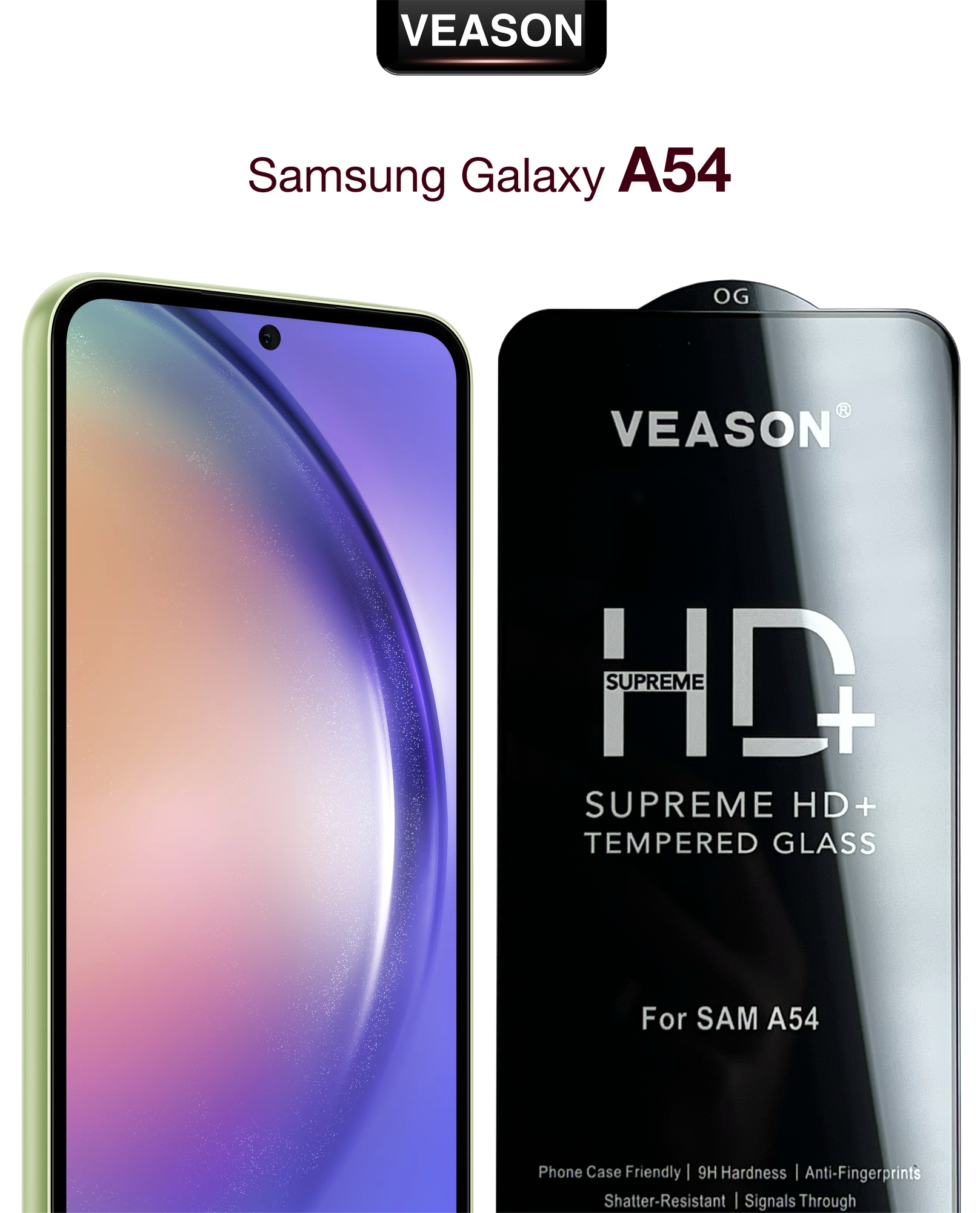 Защитное стекло VEASON для Samsung Galaxy A54 / 6.4 дюйма (с олеофобным покрытием и качественным клеевым слоем на самсунг а54)