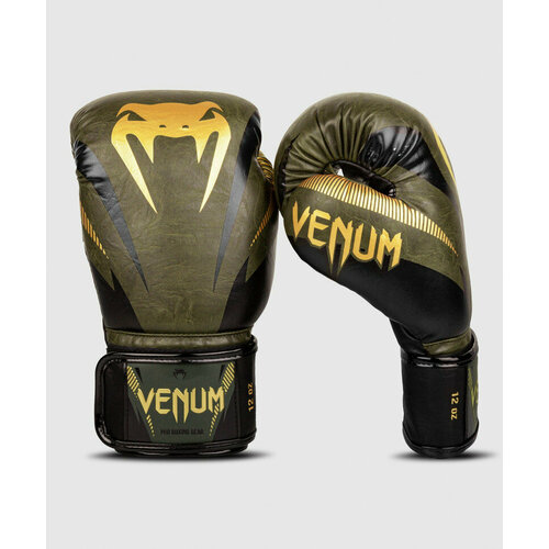 Боксерские перчатки Venum Impact 12oz хаки, золотой