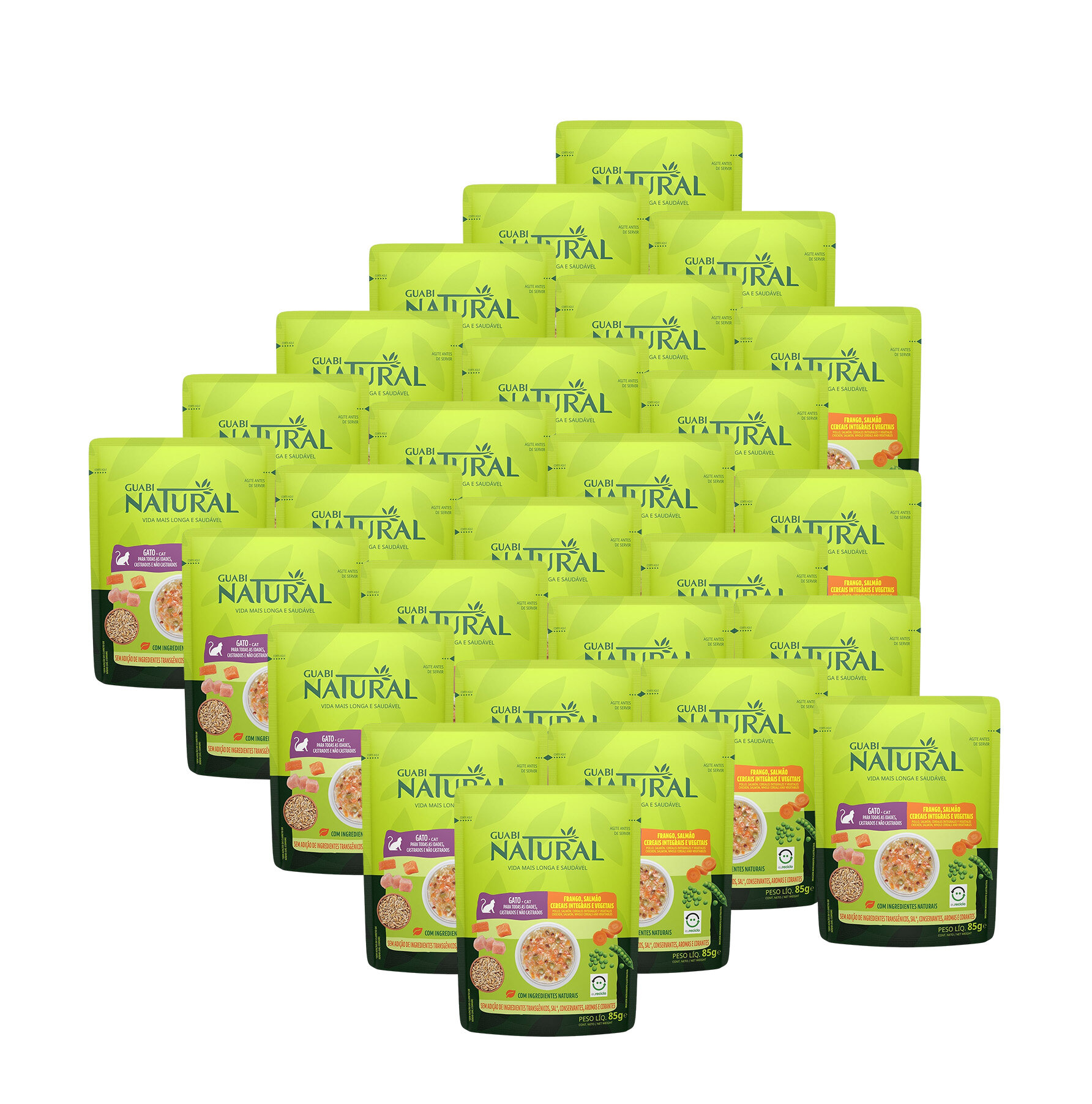 фото Guabi Natural Cat пауч для взрослых кошек курица, лосось, цельнозерновые злаки и овощи 85 г х 10 шт.