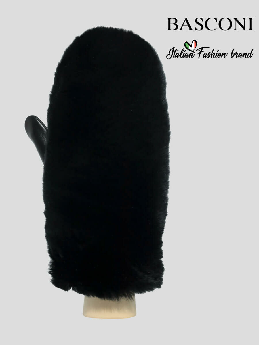 фото Рукавицы женские BASCONI XM23050В1 черные, натуральная кожа/мех размер 6,5